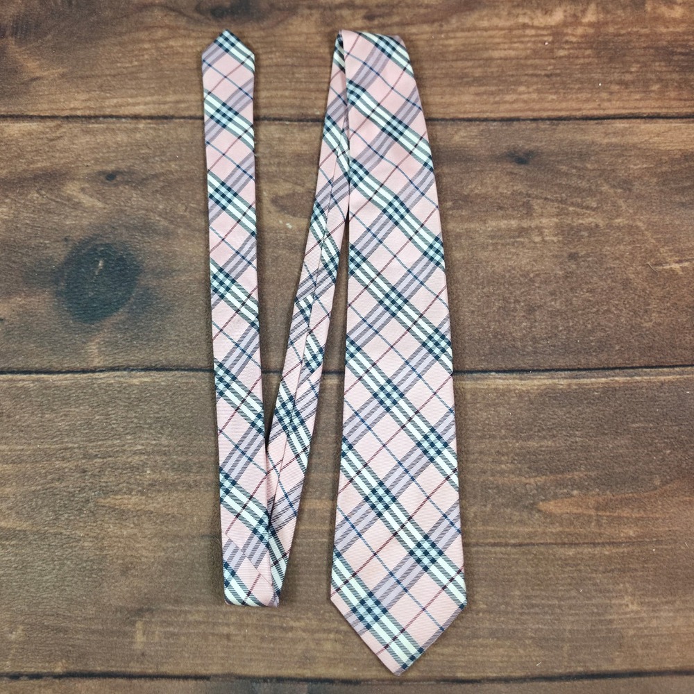 Burberry Necktie Mens OS Pink Good Nova Check Plaid Silk London Tie